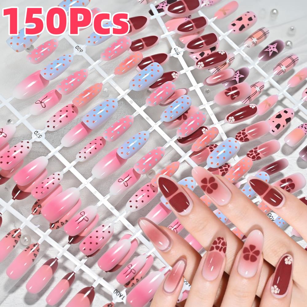 Nail Art Xs - 150Pcs Pink Blue Ombre Leopard Polka