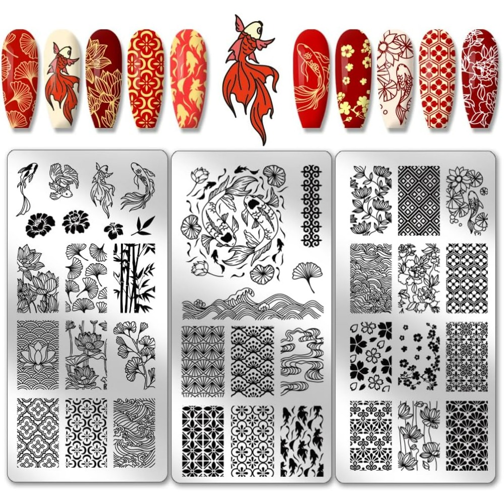 Nail Stamping Plate - 3pcs Koi Nail Stamping Plates East