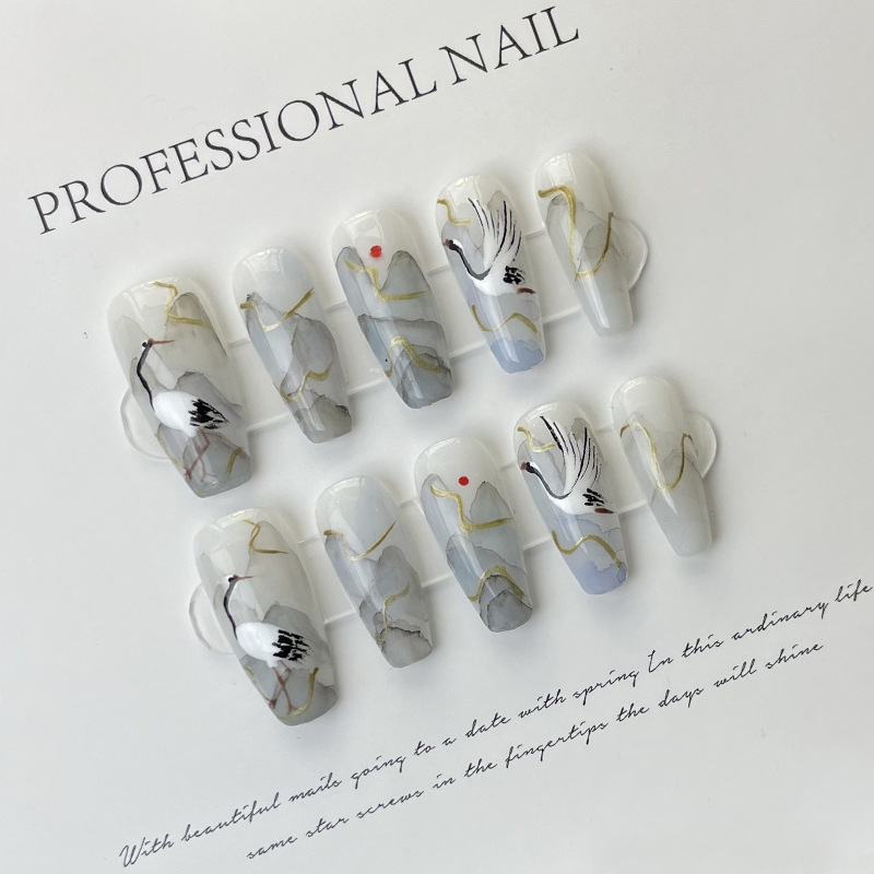 Nail Art Painting - 10 Pieces Chinese Style Ink Painting
