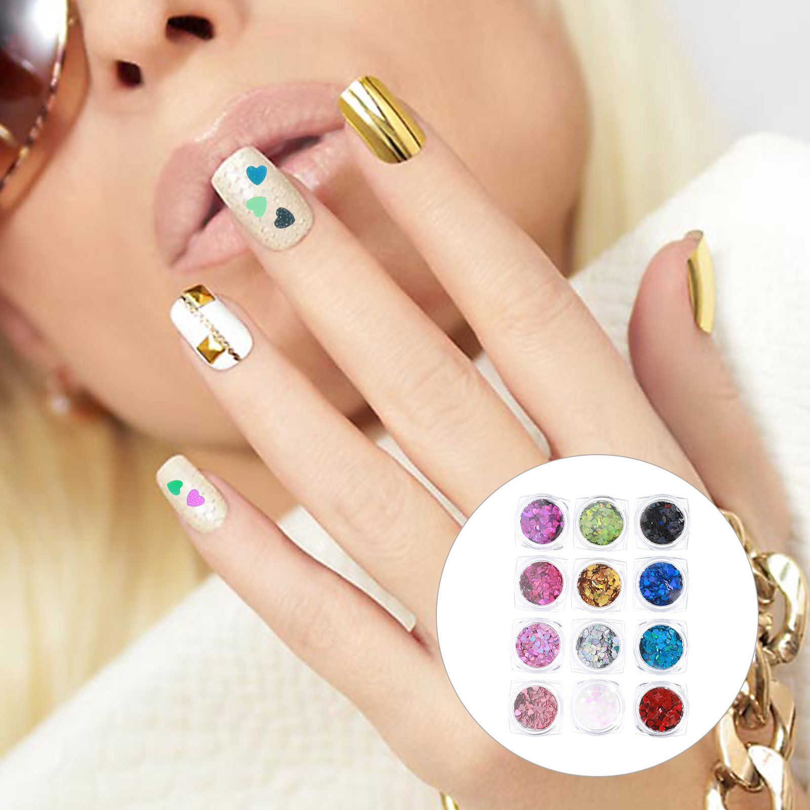 Nail Art Valentine - 1Set Shinning Heart Nail Sequins Laser