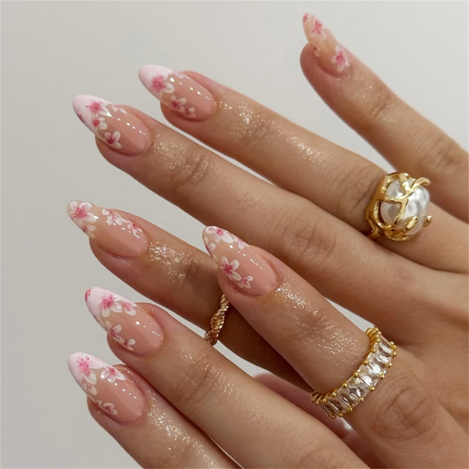 Nail Art Press On - 30pcs Press On Nails Sakura Gradient
