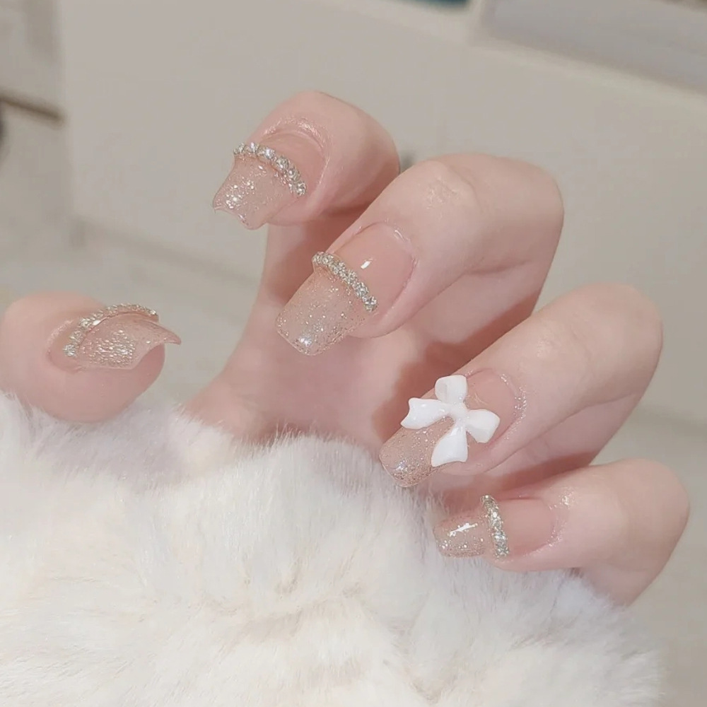 Nail Art Xs - 24Pcs Mid-length Ballet Fake Nails Shiny