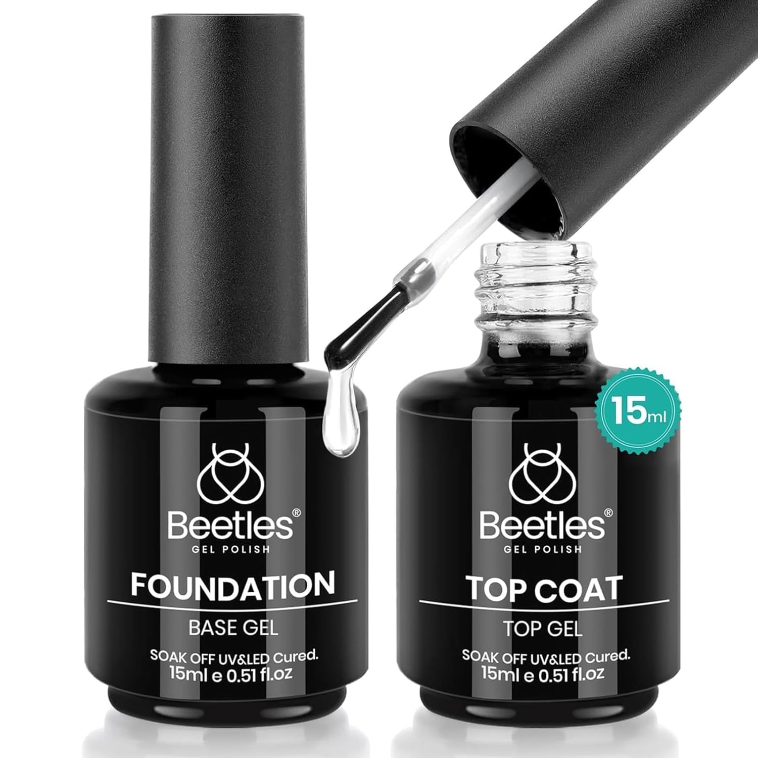 Gel Top Coat - Beetles 2 Pcs 15ml No Wipe
