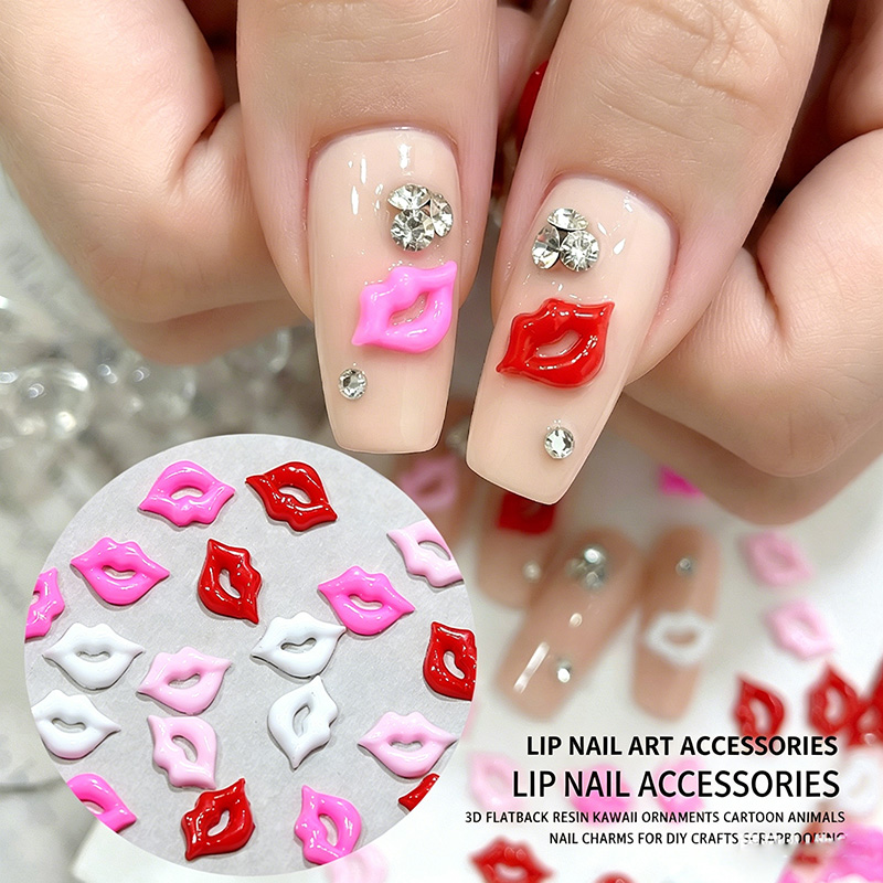 Nail Art Valentine - 100 pcs Mixed Colors Resin Lips