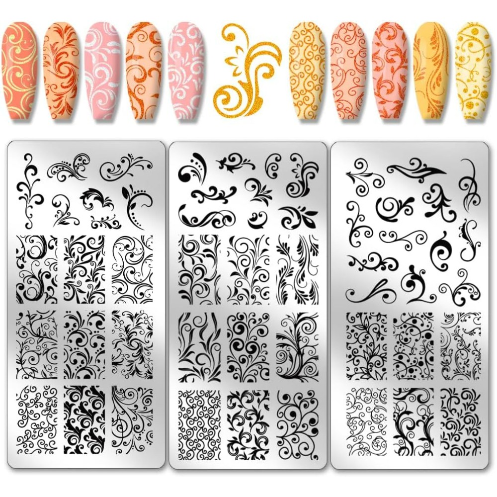 3pcs Swirl Pattern Nail Art Te - Nail Stamping Plate recension och pris