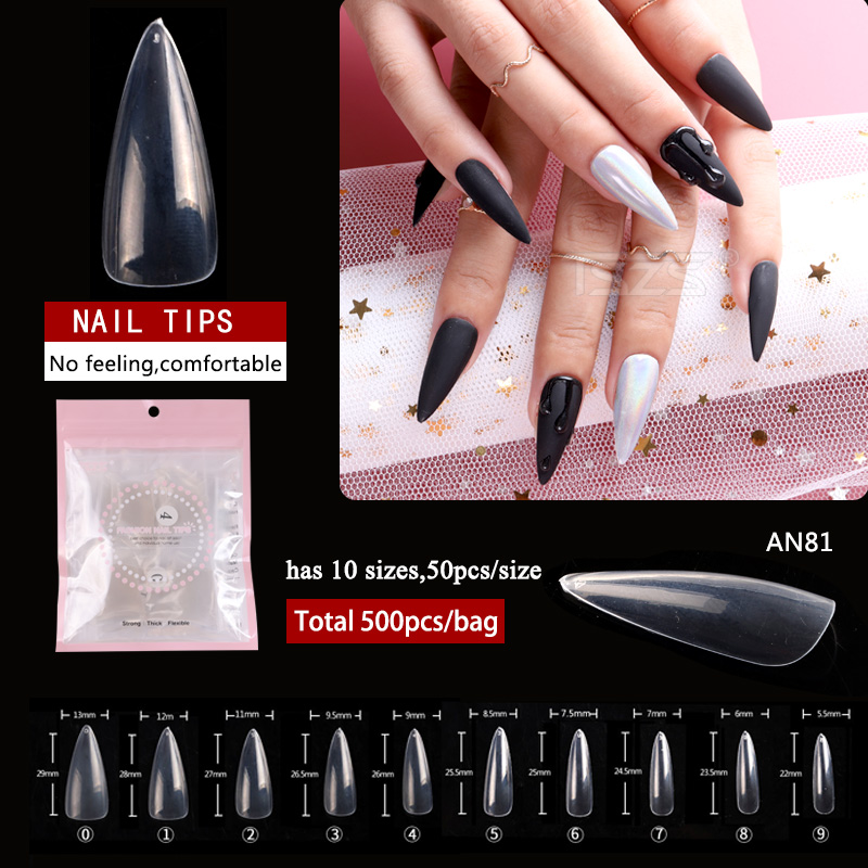 500pcs/lot Long Almond Clear A - Nail Art Xs recension och pris