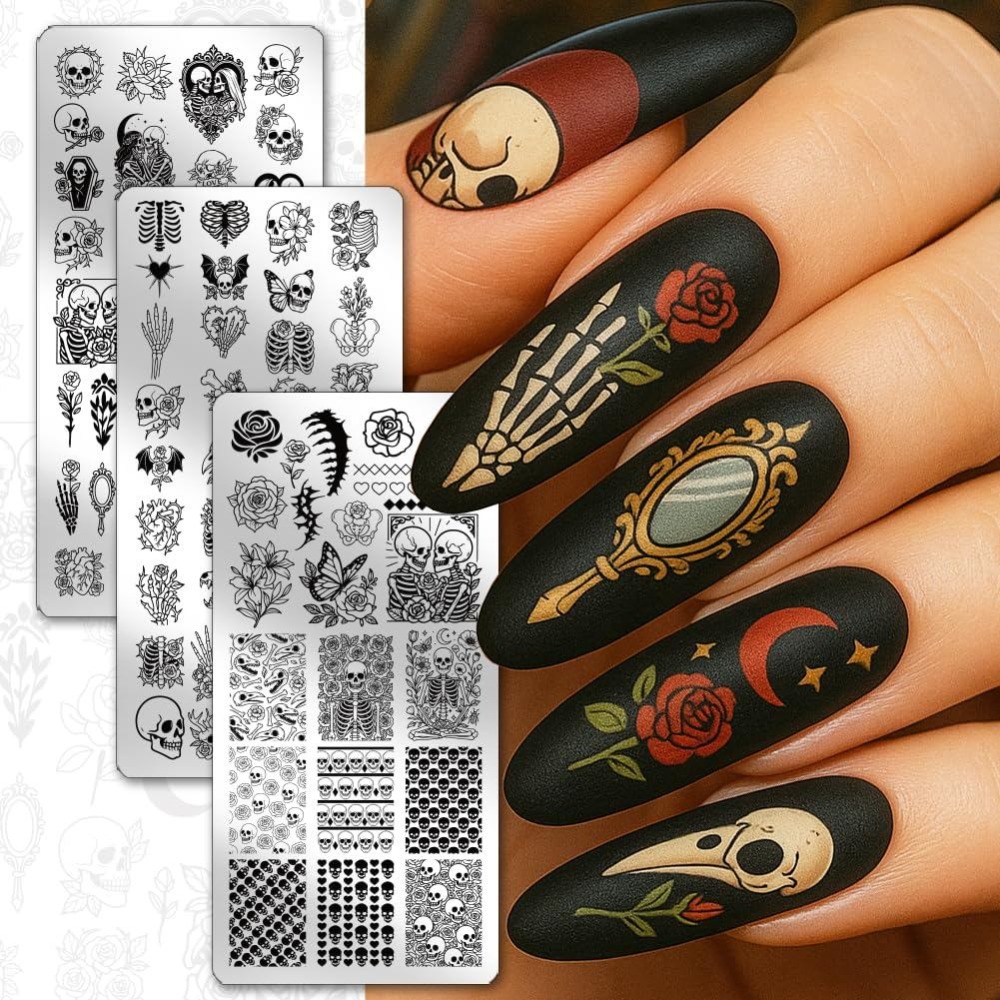 3pcs Skull Nail Stamping Plate - Nail Stamping Plate recension och pris