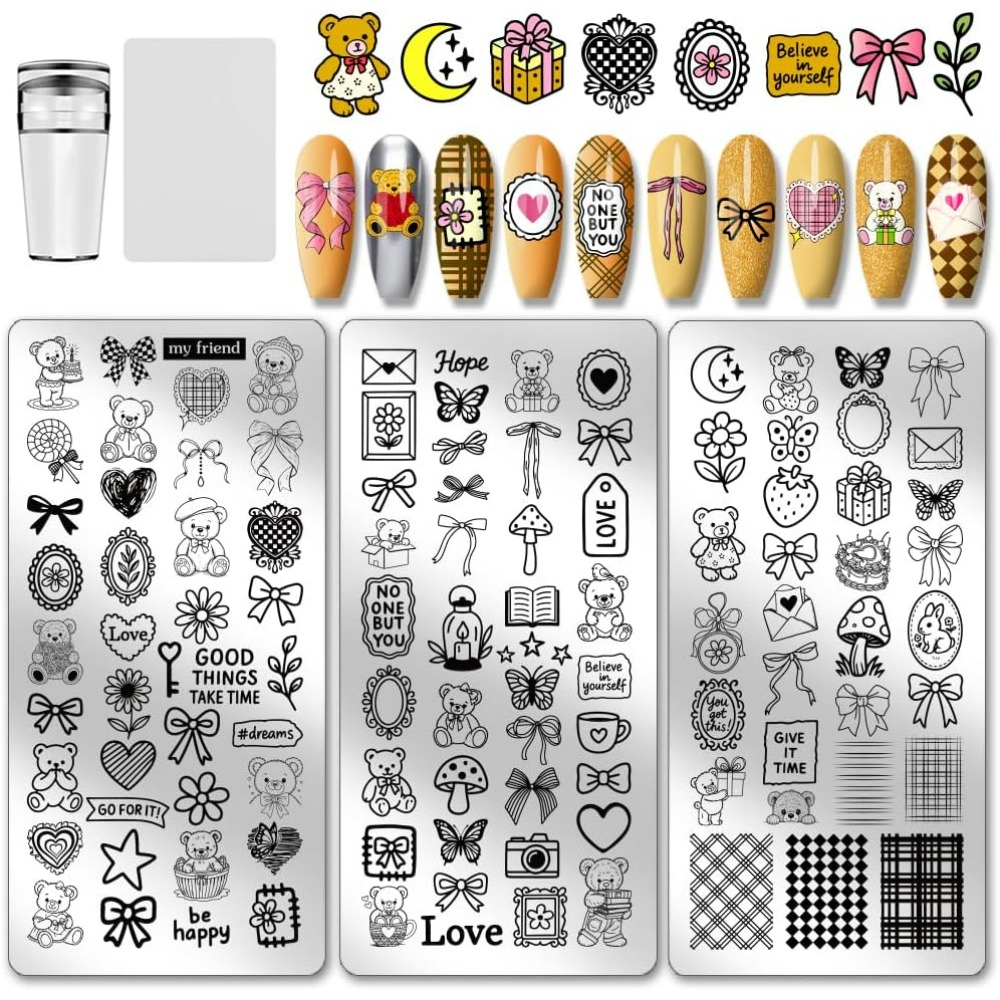 3pcs Cute Bear Nail Stamping P - Nail Stamping Plate recension och pris