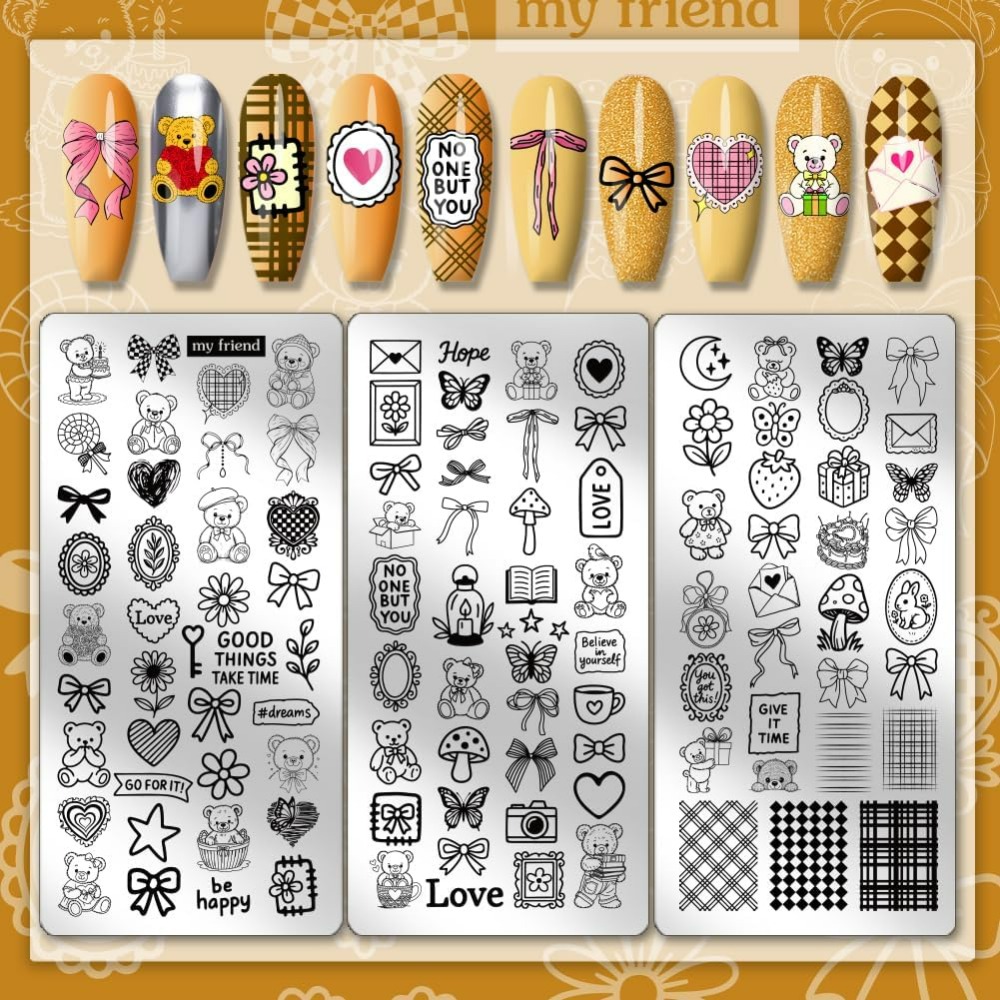 3pcs Cute Bear Nail Stamping P - Nail Stamping Plate recension och pris