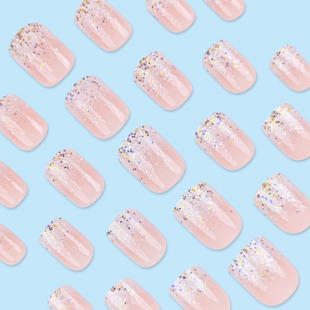 Glitter Short Fake Nail Tips W - Nail Art Natural Pink recension och pris