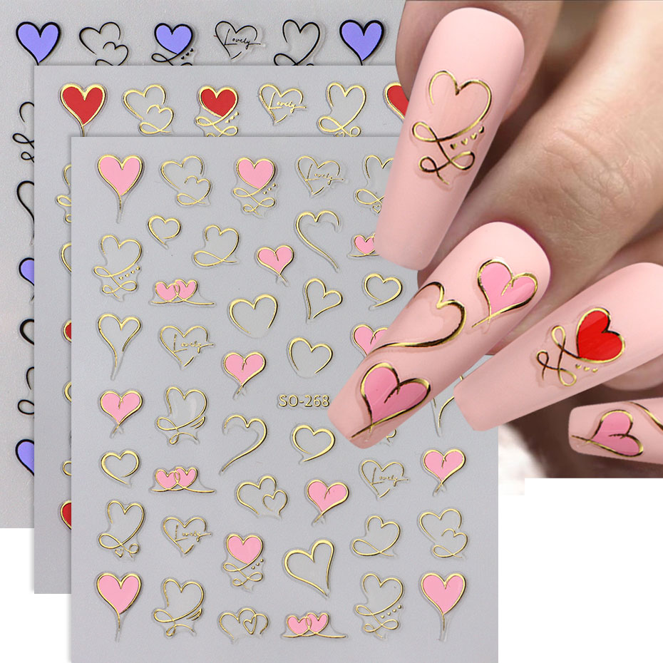 3pcs Y2K Gold Wave Line Heart  - Nail Art Valentine recension och pris