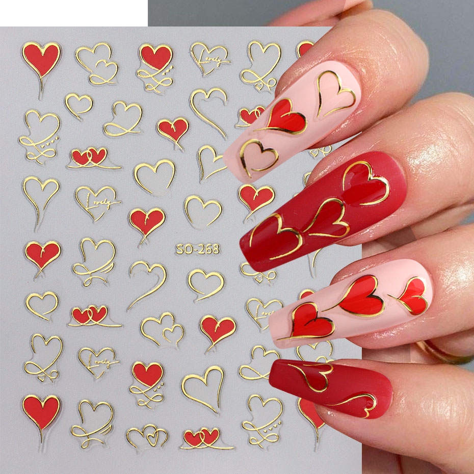 3pcs Y2K Gold Wave Line Heart  - Nail Art Valentine recension och pris