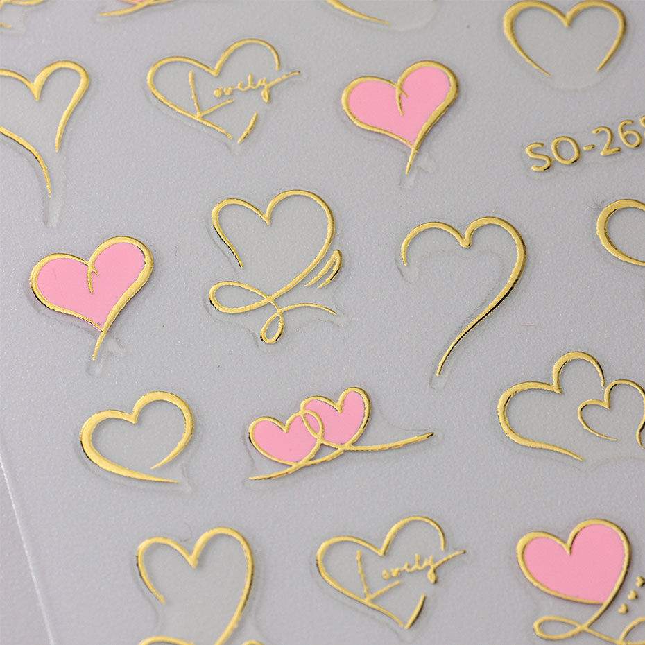 3pcs Y2K Gold Wave Line Heart  - Nail Art Valentine recension och pris