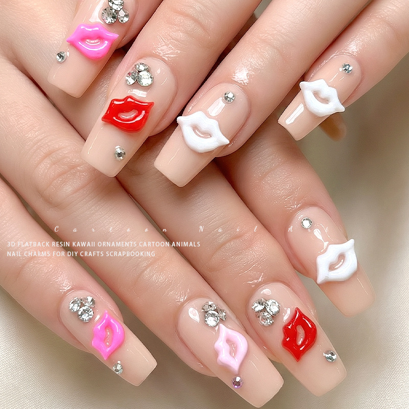 100 pcs Mixed Colors Resin Lip - Nail Art Valentine recension och pris