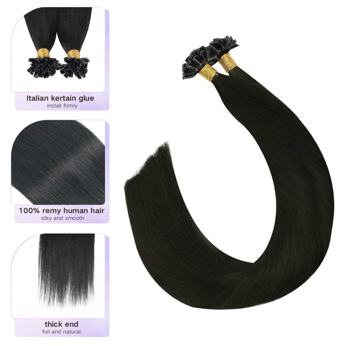 U Tip Human Hair Extensions 50 - Nail Art Natural recension och pris